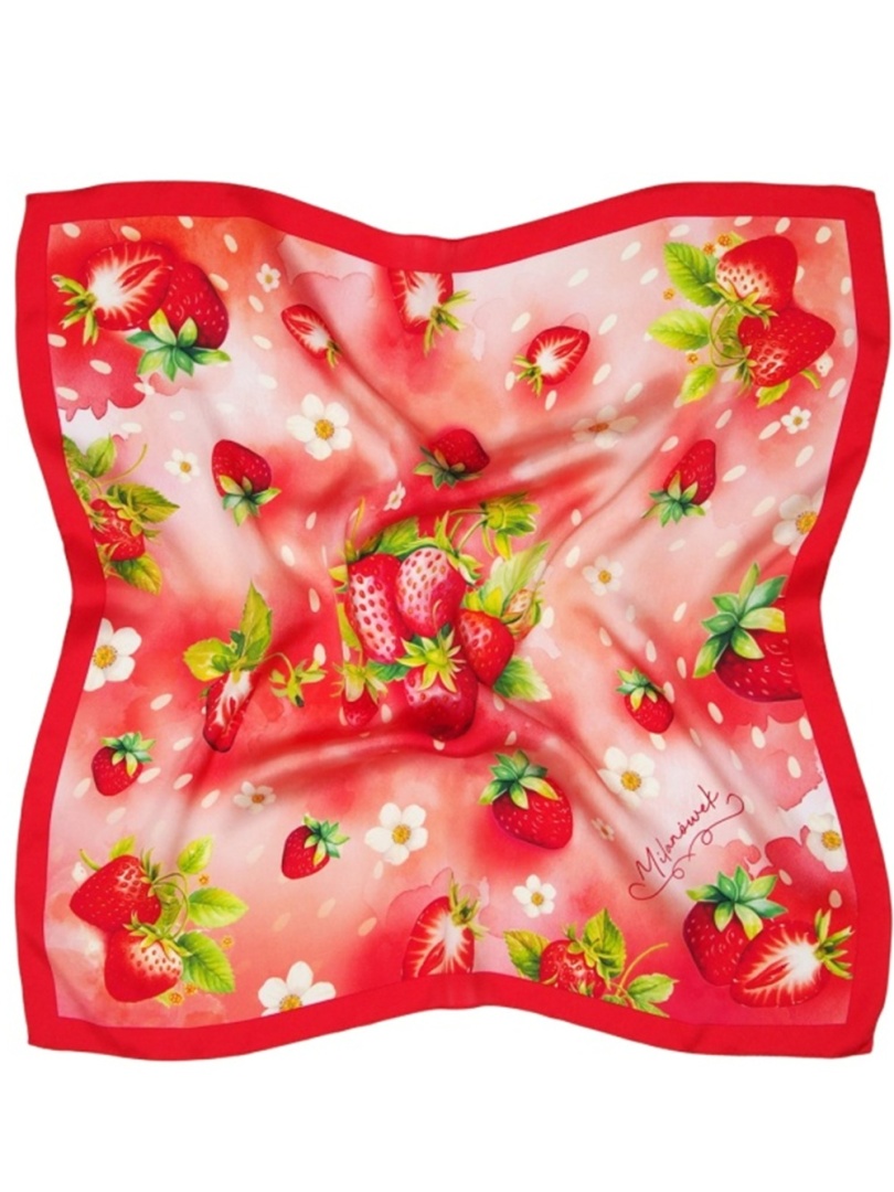 AD7-071 Jedwabna apaszka w truskawki z Milan�wka 68x68cm
